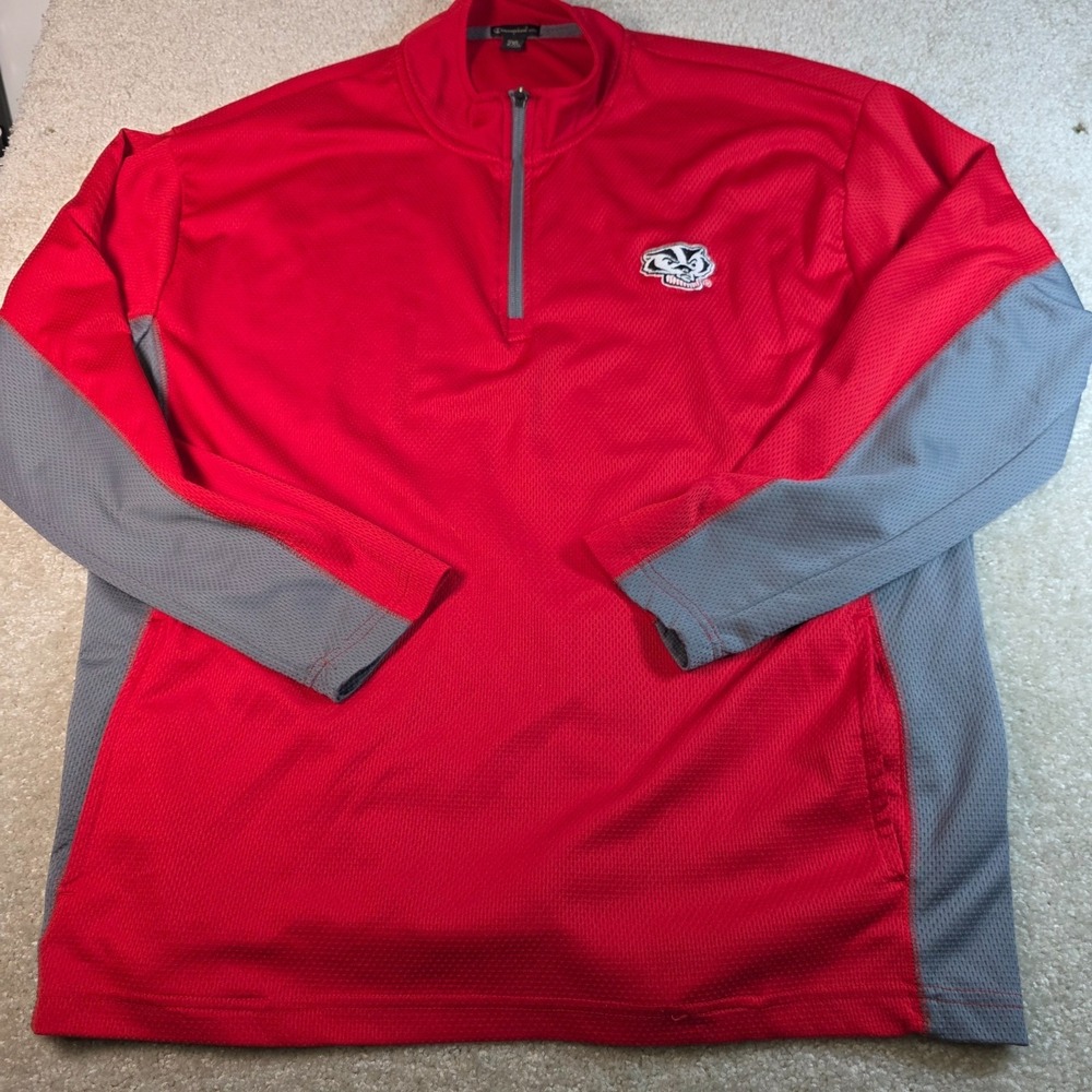 Champion Elite Quarter Zip Pullover Mens 2XL Red Wisconsin Badgers Mesh Active